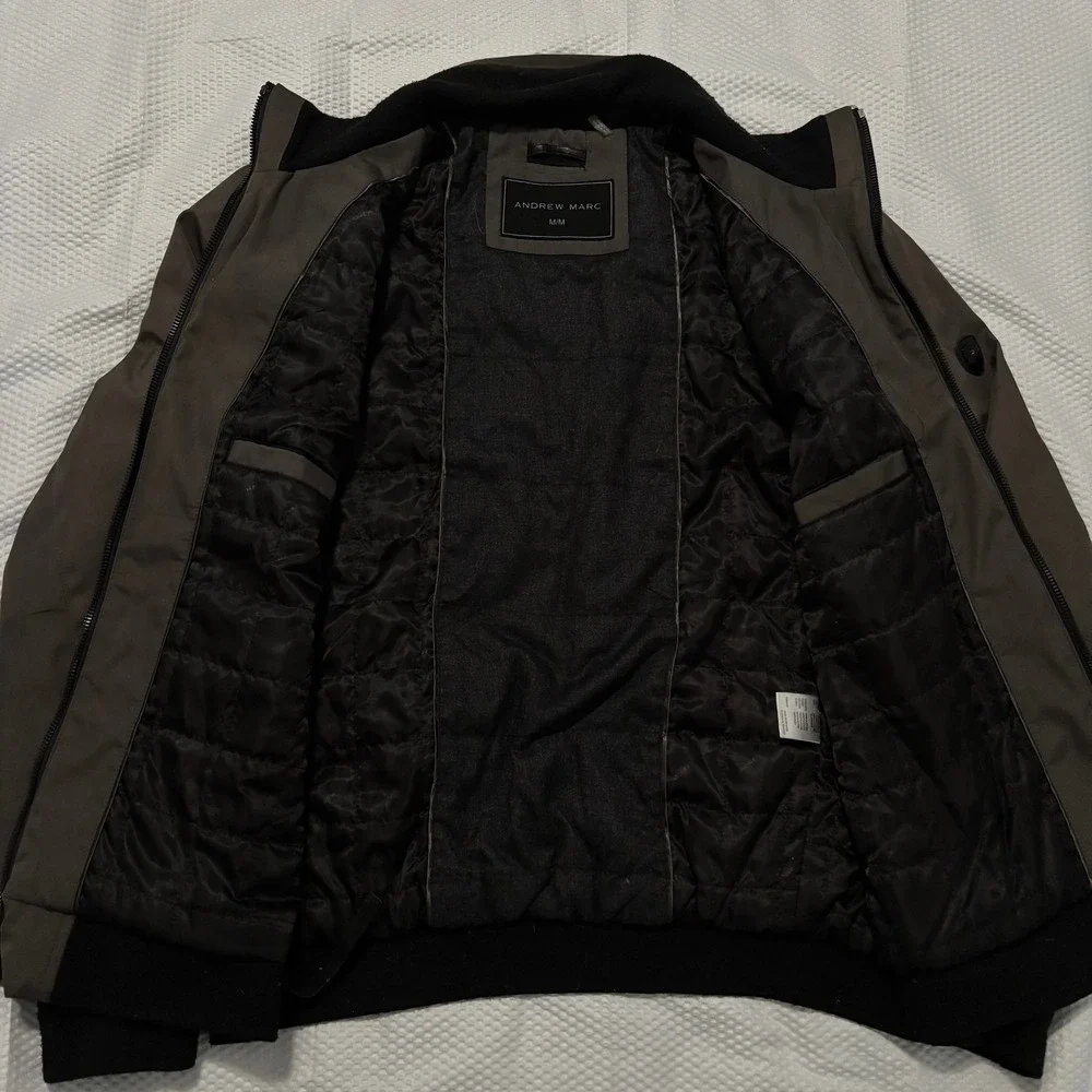 Andrew‎ Marc Mens Bomber Jacket Brown Olive Full Zip Quilted Lined Medium